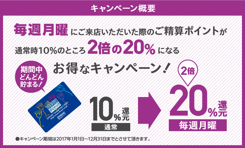 毎週月曜はダイナックでお得「月得」特設キャンペーンサイト