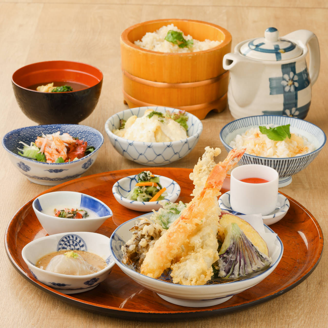 【鯛めし食べ放題付】海老と穴子の天ぷらと鯛茶漬けご膳