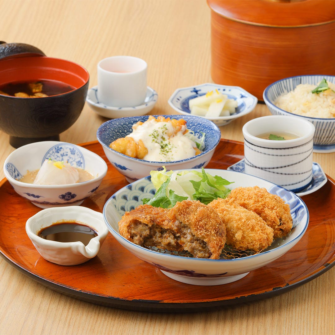 【鯛めし食べ放題付】牡蠣フライと神戸牛メンチカツ膳