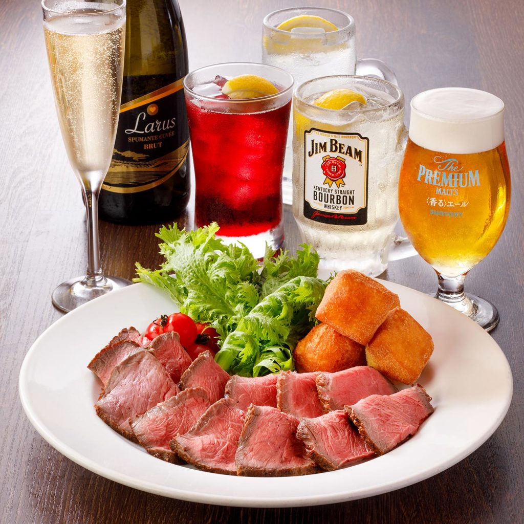 1時間 泡系ドリンク飲み放題 ローストビーフ食べ放題1 480円